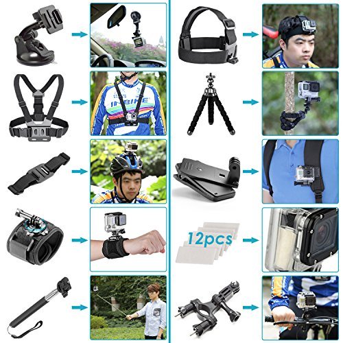 Neewer 50-In-1 Action Camera Accessory Kit for GoPro Hero Session/5 Hero 1 2 3 3+ 4 5 SJ4000 5000 6000 DBPOWER AKASO VicTsing APEMAN WiMiUS Rollei QUMOX Lightdow Campark And Sony Sports DV and More