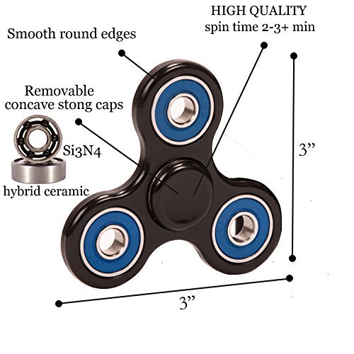 New 2017 v2.0 Tri Spinner Fidget Toy Anxiety Relief - Helps Reduce Stress and Racing Mind Due to ADD ADHD - Super Spin 2-3 min EDC gadget - Smooth - Carry Pouch - Non 3D - Dirt resistant ...