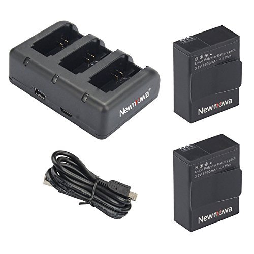 Newmowa 1300mAh Rechargeable AHDBT-302 Battery (2-Pack) and Rapid 3-Channel Charger for Gopro Hero 3, Gopro Hero 3+, AHDBT-301, AHDBT-302
