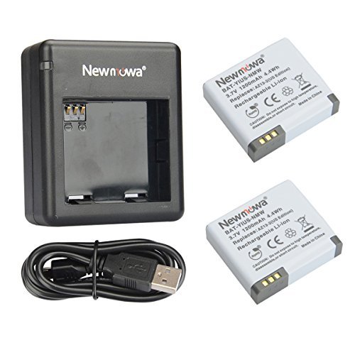 Newmowa AZ13-2 Rechargeable Battery (2-Pack) and Dual USB Charger for Xiaomi Yi Action Camera (Only Compatible with Official U.S. Edition)