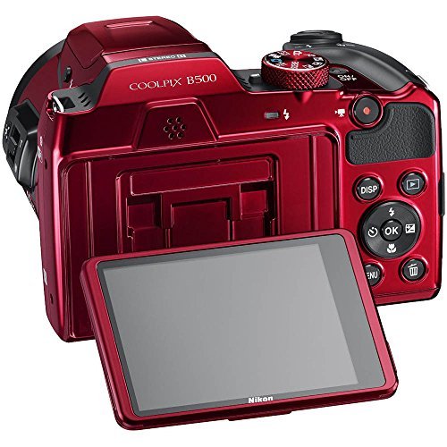 Nikon COOLPIX B500 16MP 40x Optical Zoom Digital Camera w/ Built-in Wi-Fi NFC & Bluetooth (Red) + 64GB SDXC Accessory Bundle