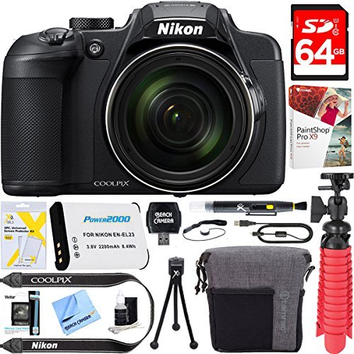 Nikon COOLPIX B700 20.2 MP 60x Optical Zoom Super Telephoto NIKKOR Digital 4K Wi-Fi Camera (Black) + 64GB SDXC Memory & Accessory Bundle