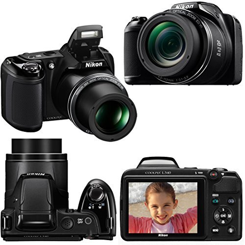 Nikon COOLPIX L340 Digital Camera with 28x Zoom & Full HD Video (Black) International Version + 4 AA Batteries & Charger + 32GB Dlx Accessory Kit w/HeroFiber Cleaning Cloth