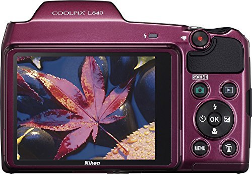 Nikon COOLPIX L840 16.0-Megapixel Digital Camera with 76x dynamic fine zoom, 38X optical zoom VR lens (4.0-152mm) and built-in WiFi - Plum (Certified Refurbished)