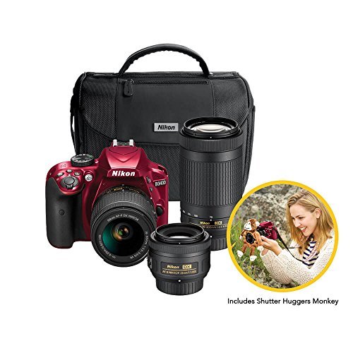 Nikon D3400 24.2 MP Triple Lens Ultimate Parent's Camera Kit, 3.0\", Red