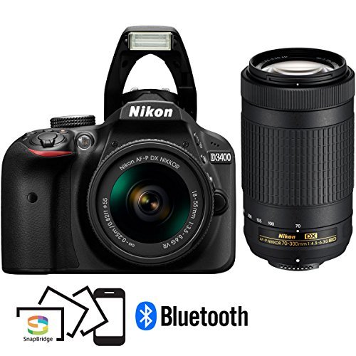 Nikon D3400 24.2MP DSLR Camera with AF-P 18-55 VR and 70-300m Lenses (1573B) - (Certified Refurbished)