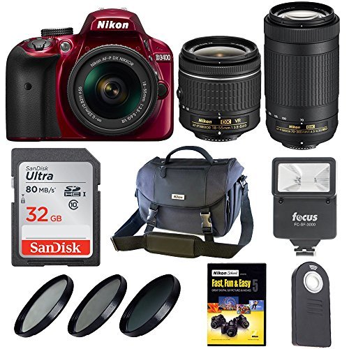 Nikon D3400 DSLR Camera w/ 18-55mm & 70-300mm Lens with Nikon Bag + Holiday Kit