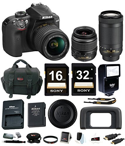 Nikon D3400 DSLR Camera with 18-55 and 70-300mm Nikkor Lenses + promotional Holiday Kit