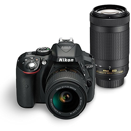 Nikon D5300 24.2 MP DSLR Camera + AF-P DX 18-55mm & 70-300mm NIKKOR Zoom Lens Kit + 64GB Memory Bundle + Photo Bag + Wide Angle Lens + 2x Telephoto Lens + Flash + Remote +Tripod+Filters (Black)