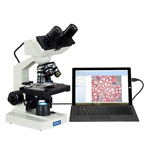 No. 1 in Top 8 USB Microscope 2016 OMAX 40X-2000X Digital Lab LED Binocular Compound Microscope with Built-in 1.3MP Camera and Double Layer Mechanical Stage Best for Student and Homeschool