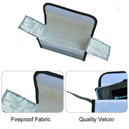 Noiposi Fireproof Explosion-proof Lipo Battery Safe Bag Battery Guard Sleeve Lipo Safe Bag with Strong Handle 220x100x75mm Large Size, pack of 1