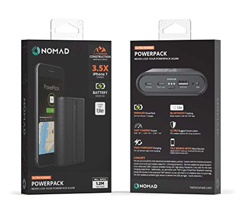 Nomad Advanced Trackable PowerPack - Rugged and Powerful - Advanced 9000mAh Backup Battery - Integrated Bluetooth Tracking - Locate with Tile
