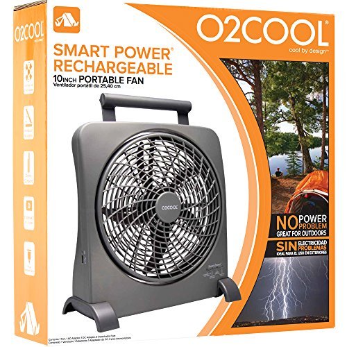O2COOL 10-Inch Portable Smart Power Fan with AC Adapter & USB Charging Port