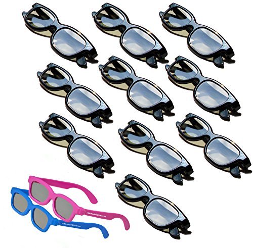 OFFICIAL Adult Passive Polarized 3D Glasses Pack for Passive 3D TV's Televisions from SONY, LG, Vizio, Toshiba, LG, Philips, Panasonic and JVC - also for use in Real-D 3-D Theaters - 10 Pairs - Includes 2 3DHeaven PREMIUM KIDS SIZED PAIRS!