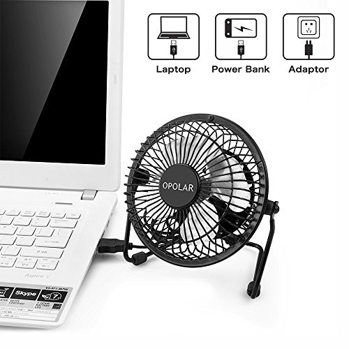 OPOLAR F401 Mini USB Table Desk Personal Fan (Metal Design, Quiet Operation 3.9' USB Cable, High Compatibility), Black