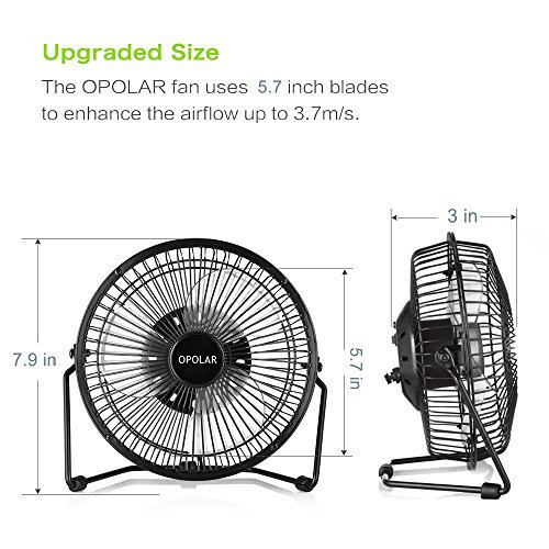 OPOLAR F501 Desktop USB Fan with Upgraded 6 Inch Blades, Enhanced Airflow, Lower Noise, Metal Design, USB Powered, Personal Table Fan, Mini Cooling Fan, Small Desk Fan, Quiet Office Fan - Black