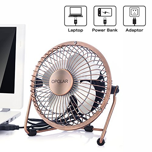 OPOLAR Mini USB Table Desktop Personal Fan (Metal Design, Quiet Operation; 3.9 feet USB Cable, High Compatibility - Bronze)