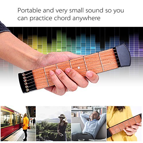 Ohuhu Wooden Pocket Guitar 6 Fret Portable Guitar Practice Tool Gadget For Beginner Chord Trainer