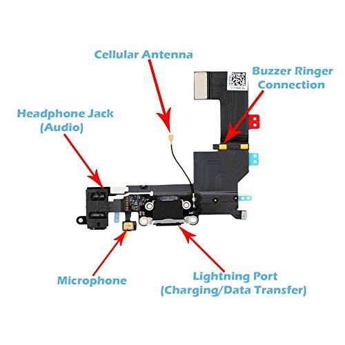 Omnirepairs-For Black iPhone SE Charging USB Lightning Port Flex Cable + Microphone + Headphone Audio Jack Replacement Assembly + Tools (Black)