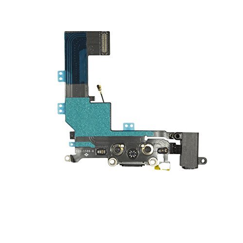 Omnirepairs-For Black iPhone SE Charging USB Lightning Port Flex Cable + Microphone + Headphone Audio Jack Replacement Assembly + Tools (Black)