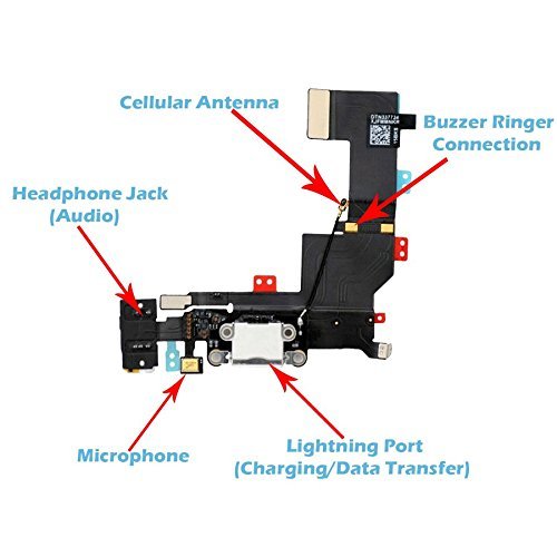 Omnirepairs-For White iPhone SE A1662, A1723 Charging USB Lightning Port Flex Cable + Microphone + Headphone Audio Jack Replacement Assembly + Tools (White)