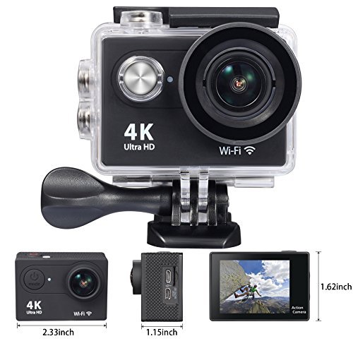 OnLyee 4K WIFI Sports Action Camera Ultra HD Waterproof DV Camcorder 12MP 170 Degree Wide Angle 2 inch LCD Screen/2.4G Remote Control/ Rechargeable Batteries (Black)