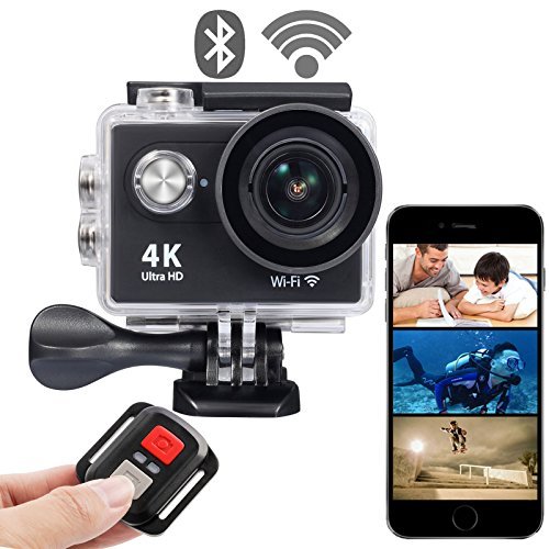 OnLyee 4K WIFI Sports Action Camera Ultra HD Waterproof DV Camcorder 12MP 170 Degree Wide Angle 2 inch LCD Screen/2.4G Remote Control/ Rechargeable Batteries (Black)