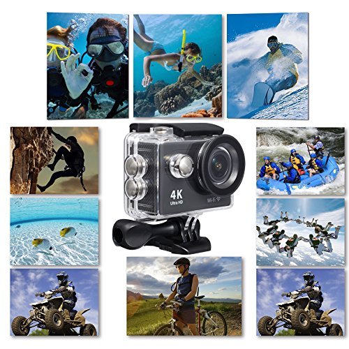 OnLyee 4K WIFI Sports Action Camera Ultra HD Waterproof DV Camcorder 12MP 170 Degree Wide Angle 2 inch LCD Screen/2.4G Remote Control/ Rechargeable Batteries (Black)