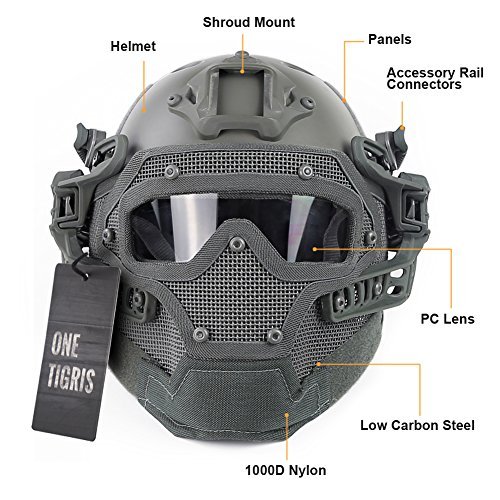OneTigris PJ Type Helmet Tactical Fast Helmet with Protective Goggle and Mesh Face Mask for Airsoft Paintball