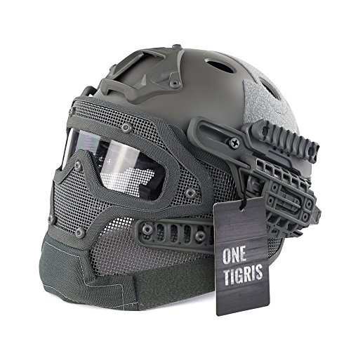 OneTigris PJ Type Helmet Tactical Fast Helmet with Protective Goggle and Mesh Face Mask for Airsoft Paintball