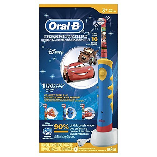 Oral-B Kid's Rechargeable Electric Toothbrush featuring Disney Character,For Children 3+ Years, Character May Vary with Pixars Car's or Dory, 1 pack 