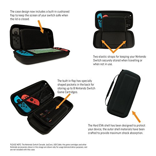 Orzly Carry Case Compatible With Nintendo Switch - BLACK Protective Hard Portable Travel Carry Case Shell Pouch for Nintendo Switch Console & Accessories