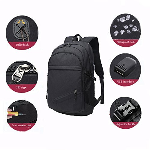 Outdoor Laptop Backpack, Lightweight Travel Bag Pack with w/ USB Charging Port Student Computer Bag ,Fits UNDER 15.6" Laptop & Notebook Black