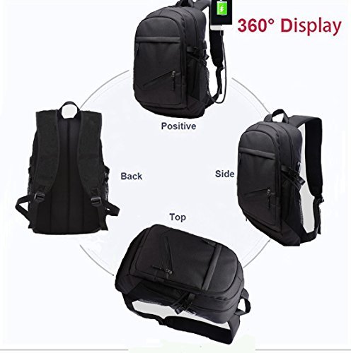 Outdoor Laptop Backpack, Lightweight Travel Bag Pack with w/ USB Charging Port Student Computer Bag ,Fits UNDER 15.6" Laptop & Notebook Black