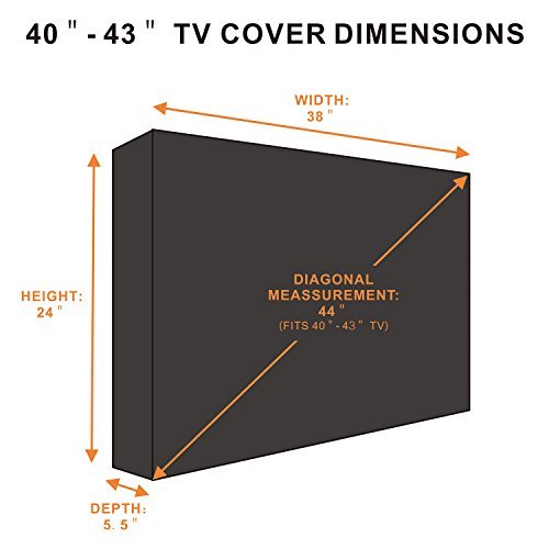 Outdoor TV Cover 40'' - 43'', New Design of Bottom Seal, Weatherproof Universal Protector for LCD, LED, Plasma Television Sets - Fit Standard Mounts & Stands. Built In Remote Controller Storage Pocket