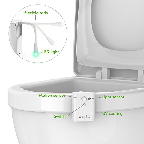 OxyLED OxySense TN01 Toilet Night Light, Light Sensitive & Motion-activated Toilet Light(Battery-Operated), 12 Color Changing & Single Color Fixed Adjustable Toilet Seat Light