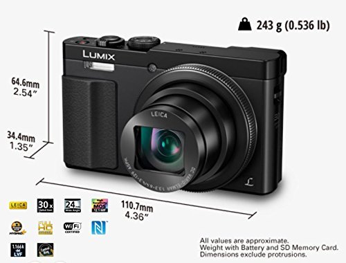 PANASONIC LUMIX DC-ZS70K, 20.3 Megapixel, 4K Digital Camera, Touch Enabled 3-inch 180 Degree Flip-front Display, 30X LEICA DC VARIO-ELMAR Lens, WiFi (Black)