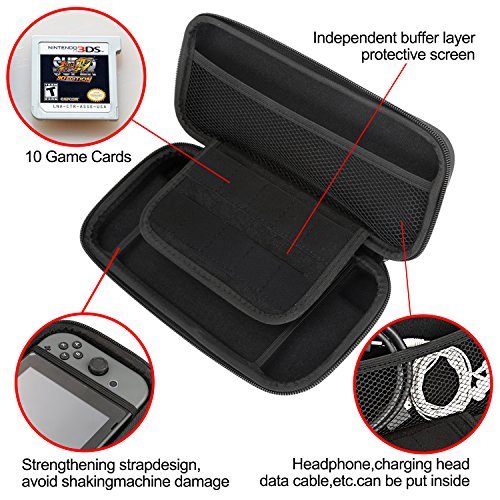PECHAM Travel Carrying Case for Nintendo Switch with 10 Built-in Game Card Holders - Joy-con & Game Console Accessories Protective Storage Bag