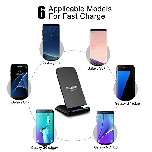 PLESON PLS-WR-C400 Wireless Charger 2 Coils Cell QI Fast Wireless Charging Pad Stand for Samsung Galaxy S8 Plus S8+ S8 Galaxy S7 S7 Edge Note 5 S6 Edge Plus etc