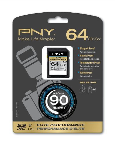 PNY Elite Performance 64GB High Speed SDXC Class 10 UHS-I, U1 Up to 90MB/sec Flash Card - P-SDX64U1H-GE