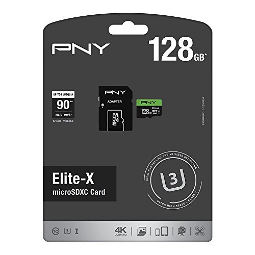 PNY Elite-X 128GB Microsdxc Card, UHS-I, U3, up to 90MB/Sec (P-SDU128U390EX-GE)