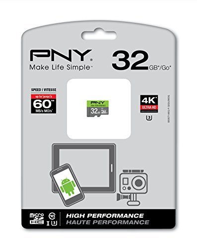 PNY U3 High Performance 32GB High Speed MicroSDHC Class 10 UHS-I, up to 60MB/sec Flash Memory Card (P-SDU32GU360G-GE)