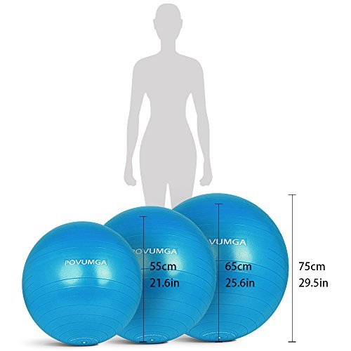 POVUMGA Exercise Ball 55/ 65 / 75cm Anti-Burst Heavy Duty Balance Ball for Fitness, Core Stability, Yoga, Abdominal, Pilates, Birthing & Pregnancy Use Hand Pump Included