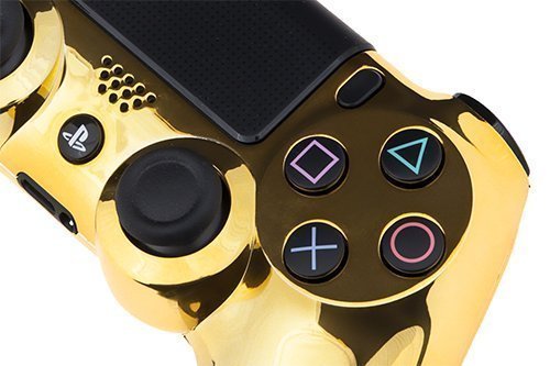 PS4 Dualshock 4 Full Controller with Custom Chrome Gold Shell, Bundled with 4 Custom Thumbstick Covers ( GOLD BAG )