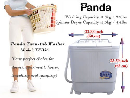 Panda Small Compact Portable Washing Machine 7.9lbs Capacity with Spin Dryer