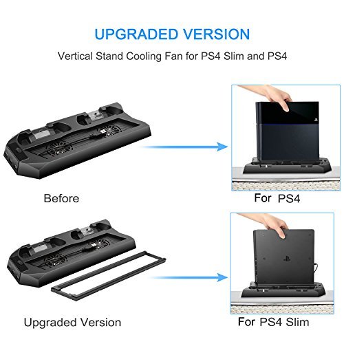 Pecham Vertical Stand for PS4 Slim / PS4 with Cooling Fan Dual Controller Charging Station 3 Extra USB Port - Black