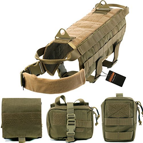 Pettom Tactical Dog Training Molle Vest Suits Harness with Detachable Pouches