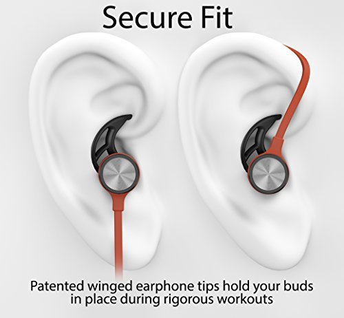 Phaiser BHS-730 Bluetooth Earbuds Runner Headset Sport Earphones with Mic and Lifetime Sweatproof Guarantee - Wireless Headphones for Running, Redheat