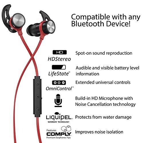 Phaiser BHS-730 Bluetooth Earbuds Runner Headset Sport Earphones with Mic and Lifetime Sweatproof Guarantee - Wireless Headphones for Running, Redheat