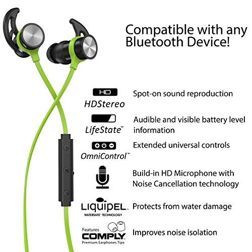 Phaiser BHS-730 Bluetooth Headphones Headset Sport Earphones with Mic and Lifetime Sweatproof Guarantee - Wireless Earbuds for Running, Limegreen